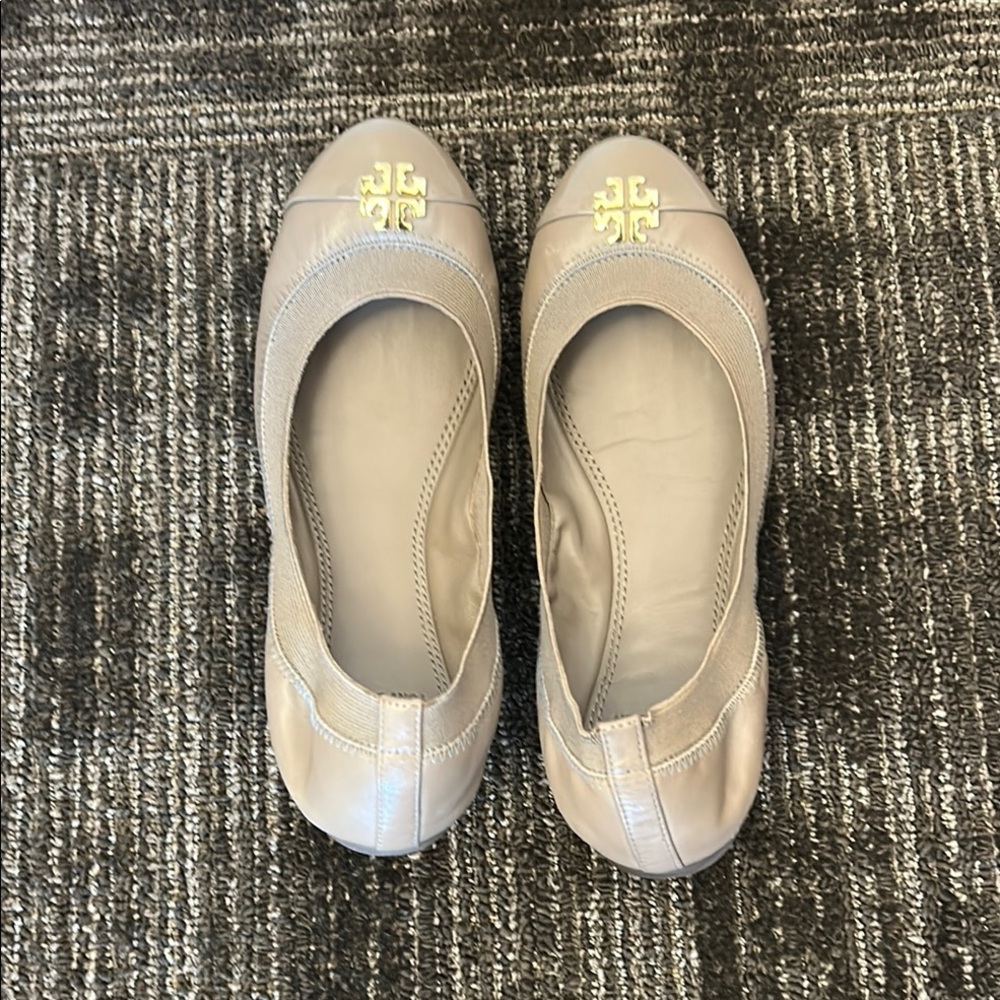 Tory Burch Gray Flats with Gold Accent